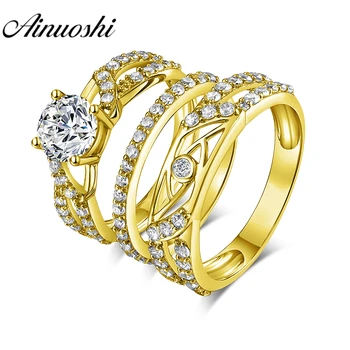 AINUOSHI Real Gold TRIO Rings 14K Yellow Gold Couple Wedding Ring Set Hallow Pave Design Band Engagement Wedding Rings Jewelry
AINUOSHI Real Gold TRIO Rings 14K Yellow Gold Couple Wedding Ring Set Hallow Pave Design Band Engagement Wedding Rings Jewelry