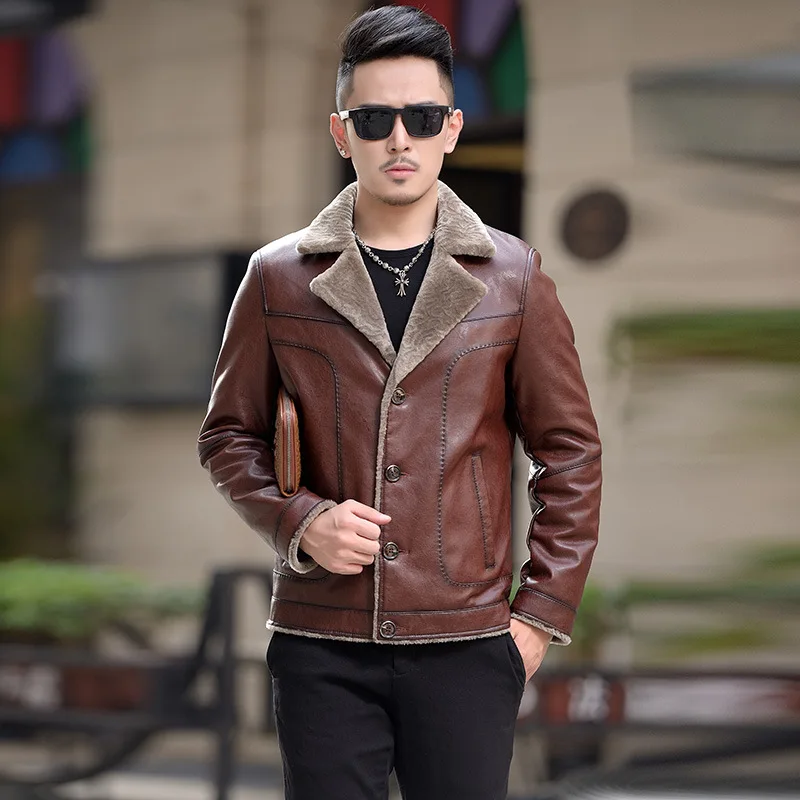 Winter Leather Jacket Men 100% Wool Liner Coat Motorcycle Aviator Jackets Faux Sheepskin Coats Chaqueta Cuero Hombre ZL1082
Winter Leather Jacket Men 100% Wool Liner Coat Motorcycle Aviator Jackets Faux Sheepskin Coats Chaqueta Cuero Hombre ZL1082
