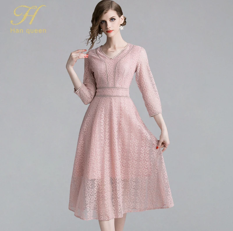 H Han Queen Half Sleeve Sweet Hollow Out Lace A-line Dress Women Spring 3/4 Sleeve Midi Long Dresses Office Wear Swing Vestidos
H Han Queen Half Sleeve Sweet Hollow Out Lace A-line Dress Women Spring 3/4 Sleeve Midi Long Dresses Office Wear Swing Vestidos