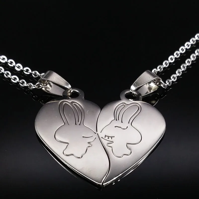 2017 Couple Silver Color Stainless Steel Necklaces for Women Men Kiss Rabbit Necklaces & Pendants Men Jewelry erkek kolye N74165 20