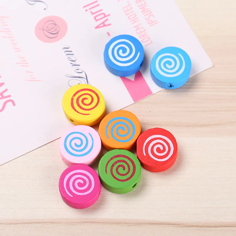 WD003 18mm Mixed Multicolor Lollipop/Smiling Face Cartoon Wooden Beads Candy Wood Spacer DIY Jewelery for Handicrafts Findings | Украшения