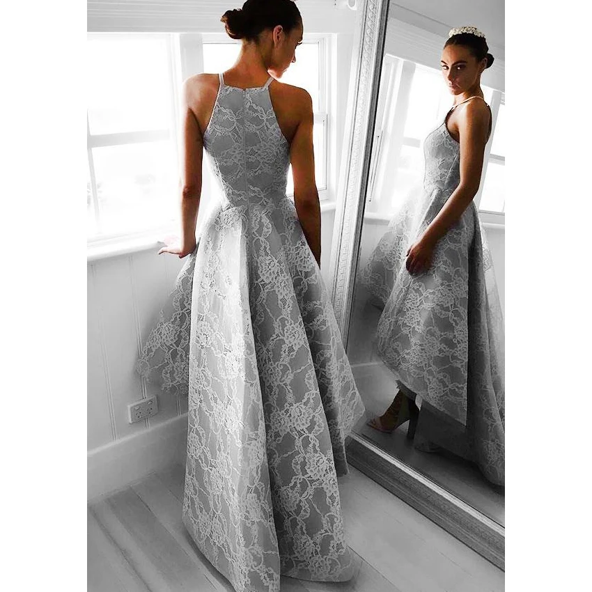 2019 Hi-lo Evening Dresses Halter Sleeveless A-Line Lace Prom Gowns Formal Evening Party Dress for Women
2019 Hi-lo Evening Dresses Halter Sleeveless A-Line Lace Prom Gowns Formal Evening Party Dress for Women