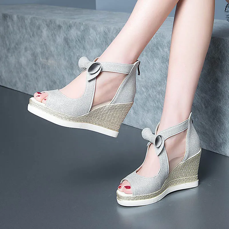 Female 10cm Heels Bling Glitter Wedge Sandals Wholesale Sexy High-heeled Shoes All-match Causal Platform Mejur Shoes Plus Size (6)