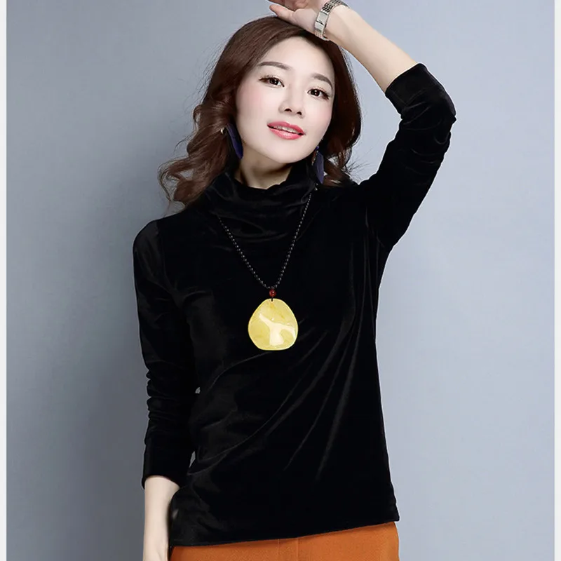 Spring Long Sleeve Tops Velour Women Autumn Elegant Slim Turtleneck T shirt Black XXL Aestheic Solid T-shirt Female Clothes
Spring Long Sleeve Tops Velour Women Autumn Elegant Slim Turtleneck T shirt Black XXL Aestheic Solid T-shirt Female Clothes