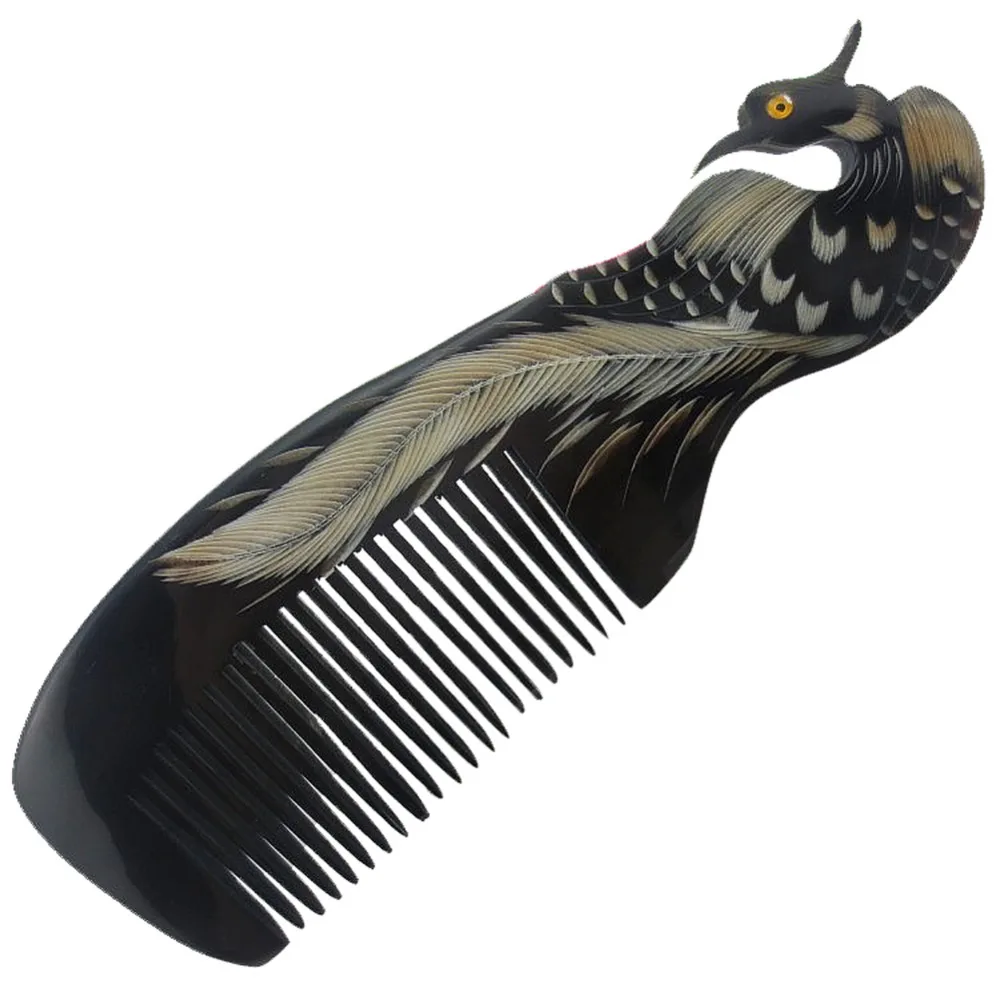 

Retro Gragon Phoenix Peacock OX Horn Comb Hair Brush Natural Health Scalp Massage Combs Detangle Magic Anti-static Comb