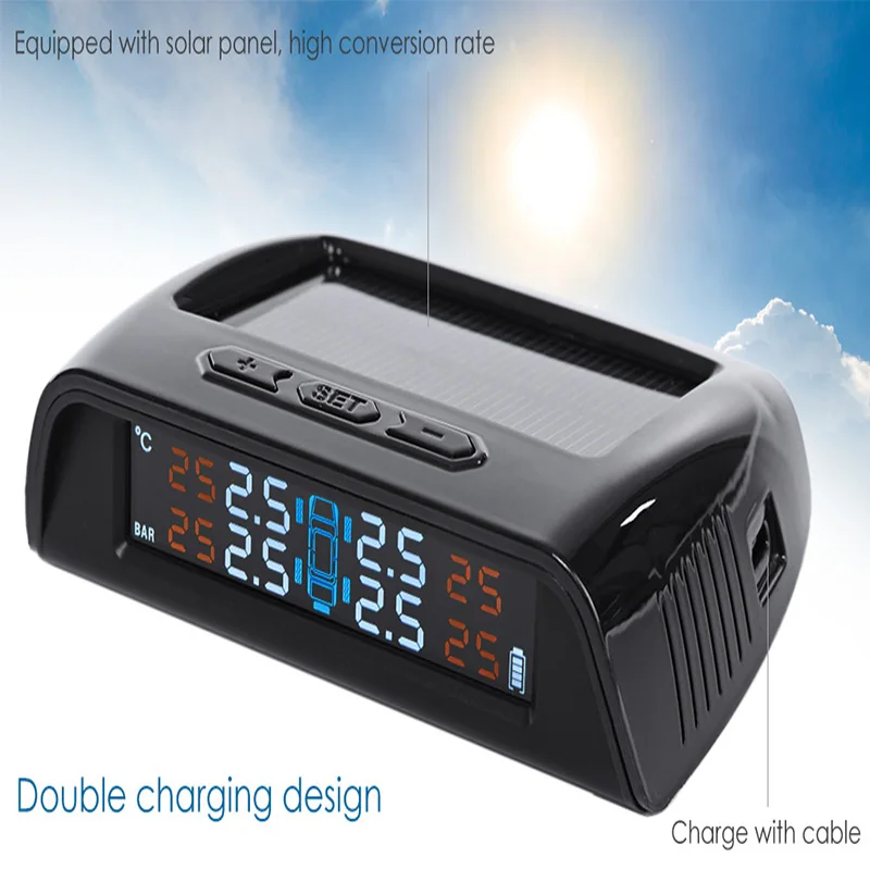 2017 Creative Solar Energy Car TPMS Tire Pressure Monitoring System Wireless LCD 4 Internal Sensor Real-time Tyre Security
2017 Creative Solar Energy Car TPMS Tire Pressure Monitoring System Wireless LCD 4 Internal Sensor Real-time Tyre Security