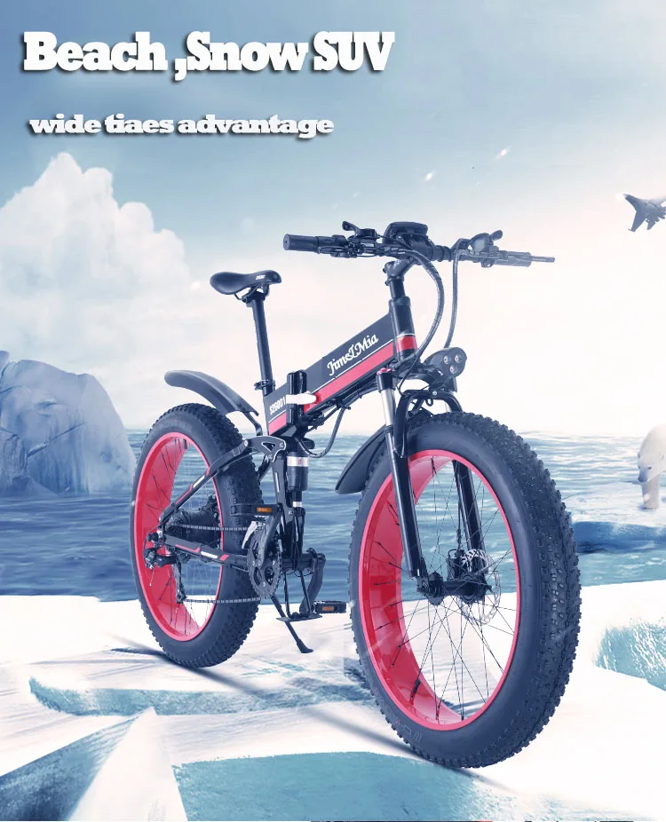 Top Electric snow  bike  Fat folding  bicycle 48V*500w lithium battery  aluminum frame and LED light SHIMANO transmission 1