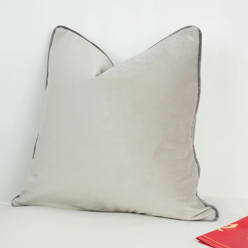 

3 Colors Velvet Cushion Cover Silver Grey Smoke Gray With Medium Gray Piping Pillow Case Soft No Balling-up Without Stuffing
