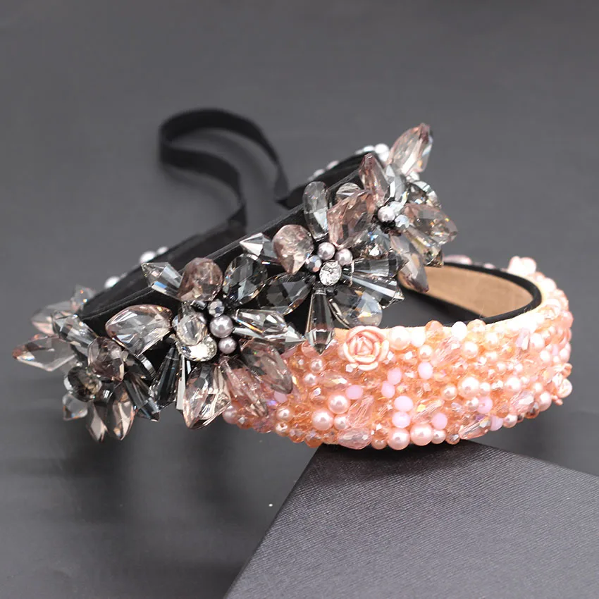 Heavy industry transparent crystal particles pink porcelain flower simple dance show catwalk temperament headband 860
Heavy industry transparent crystal particles pink porcelain flower simple dance show catwalk temperament headband 860