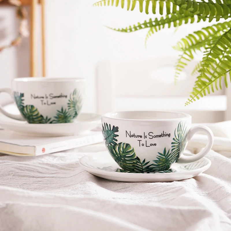 Monstera design cappuciano cup & saucer tropical leaf latte art cups for cafe and gift
Monstera design cappuciano cup & saucer tropical leaf latte art cups for cafe and gift