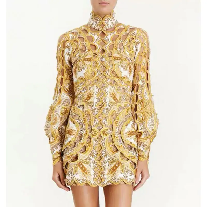 2019 Fashion New Arrivals Sexy Hollow Out Dress For Women Stand Collar Lantern Sleeve Heavy Beading Dresses
2019 Fashion New Arrivals Sexy Hollow Out Dress For Women Stand Collar Lantern Sleeve Heavy Beading Dresses