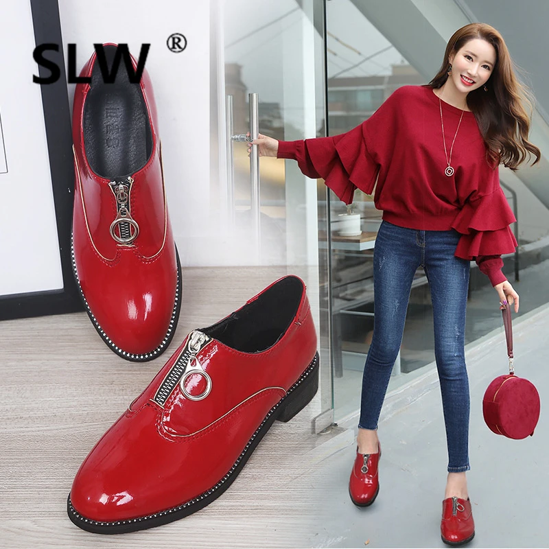 Flats Women Spring Shoes Loafers Patent Leather Low Heels Slip On Footwear Female Pointed Toe Thick Heel black red
Flats Women Spring Shoes Loafers Patent Leather Low Heels Slip On Footwear Female Pointed Toe Thick Heel black red