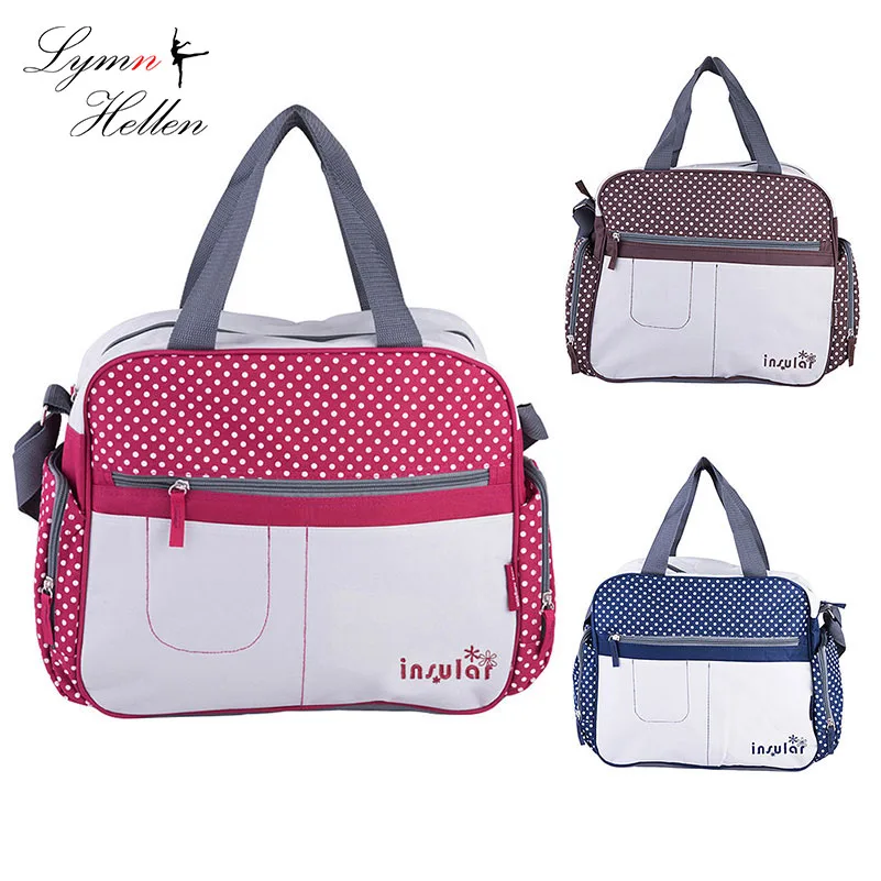 

100% Elegant Dots Diaper Maternity Bag Waterproof Tote Messenger with Diaper Changing Mat Insulation Bottles Pockets Lightweight