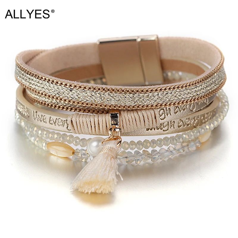 ALLYES Lette Words Leather Bracelets for Women 2019 Fashion Boho Crystal Beads Tassel Ladies Multilayer Wrap Bracelet Jewelry
ALLYES Lette Words Leather Bracelets for Women 2019 Fashion Boho Crystal Beads Tassel Ladies Multilayer Wrap Bracelet Jewelry
