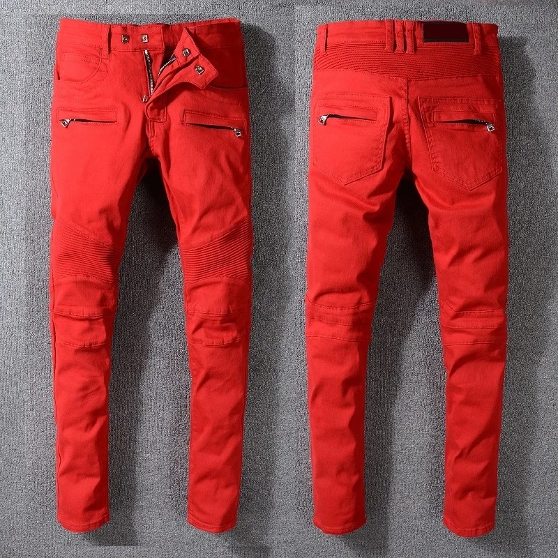 New France Style #1068# Men's Moto Zippers Pants Classic Ripped Red Skinny Denim Biker Jeans Stretch Slim Trousers Size 29-42
New France Style #1068# Men's Moto Zippers Pants Classic Ripped Red Skinny Denim Biker Jeans Stretch Slim Trousers Size 29-42
