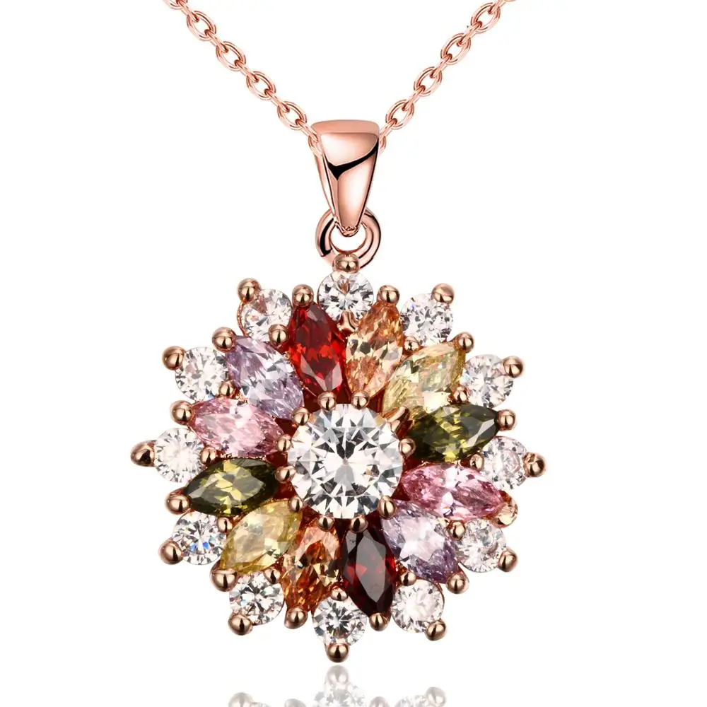 Фото 2019 new women fashion golden multi-color zircon stone double big flower pendant necklace for trendy jewelry | Украшения и