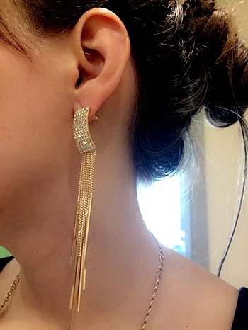 New Gold Color Long Crystal Tassel Dangle Earrings for Women Wedding Drop Earing Brinco Fashion Jewelry Gifts E1717 19