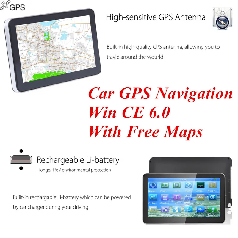 

704 7 inch Truck Car GPS Navigation Navigator with Free Maps Win CE 6.0 / Touch Screen / E-book / Video / Audio / Game Player