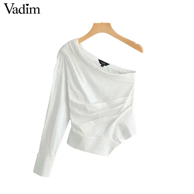 Vadim womne fashion white irregular collar blouse single shoulder pleated design female party wear chic top blusas WA257
Vadim womne fashion white irregular collar blouse single shoulder pleated design female party wear chic top blusas WA257