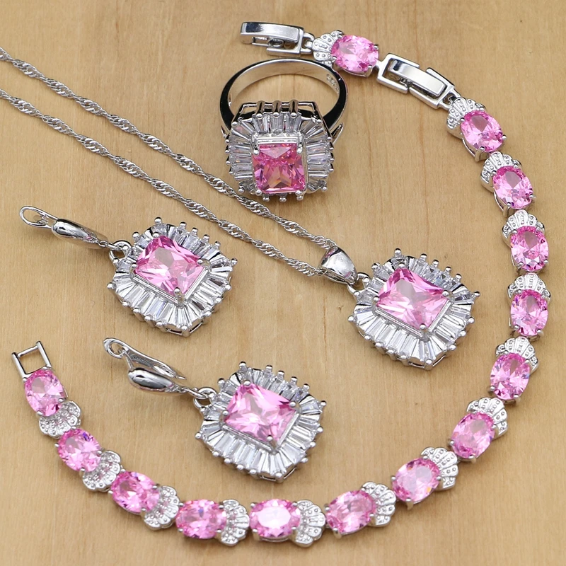 925 Silver Bridal Jewelry Sets Pink Cubic Zirconia White Crystal For Women Wedding Earrings Necklace Set Dropshipping
925 Silver Bridal Jewelry Sets Pink Cubic Zirconia White Crystal For Women Wedding Earrings Necklace Set Dropshipping