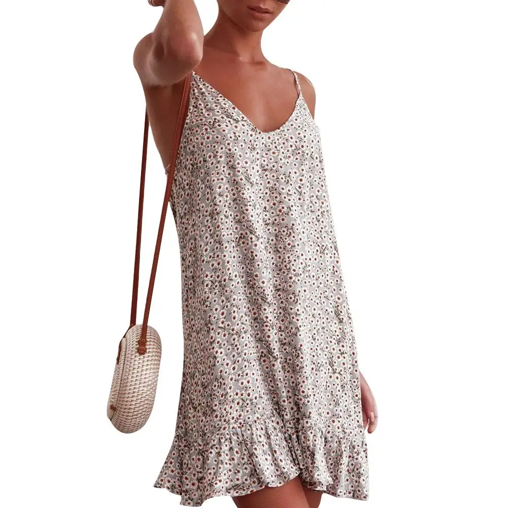 Fashion Boho Flower Print Summer Beach Party Women Sexy V Neck Ruffled Loose Spaghetti Strap Slings Backless Mini Dress Vestidos
Fashion Boho Flower Print Summer Beach Party Women Sexy V Neck Ruffled Loose Spaghetti Strap Slings Backless Mini Dress Vestidos