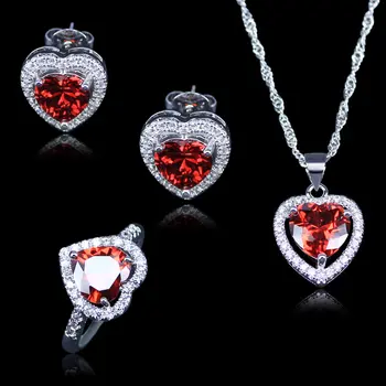 Best Wedding Jewelry For Women/Lady Red Heart Created Garnet White Zircon Silver Color Jewelry Sets earrings Rings
Best Wedding Jewelry For Women/Lady Red Heart Created Garnet White Zircon Silver Color Jewelry Sets earrings Rings