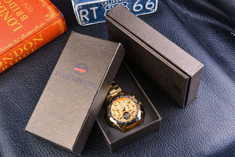 Forsining Golden Stainless Steel Business Tourbillon