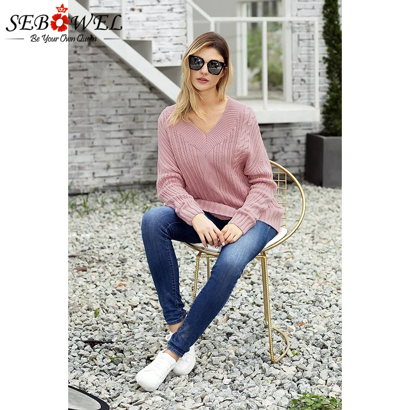 Pink-Cable-Knit-V-Neck-Sweater-LC27873-10-5
