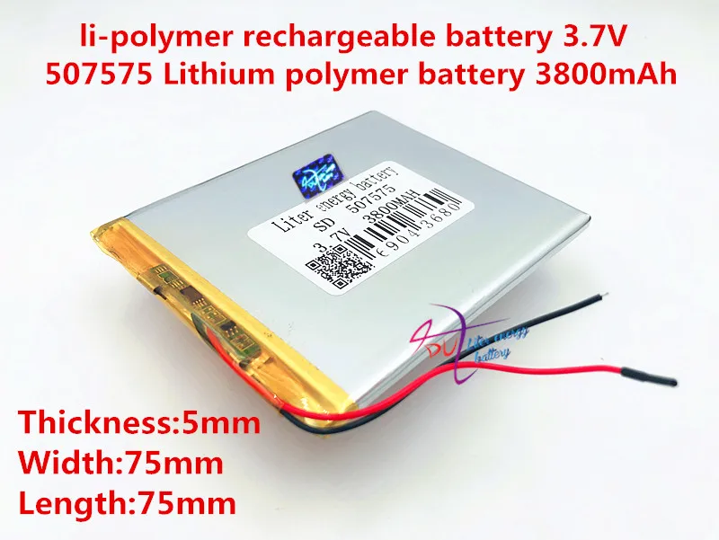Литий-полимерная аккумуляторная батарея 3,7 в 3800 мАч 507575 для GPS DVD PAD E-Book tablet pc power bank
Литий-полимерная аккумуляторная батарея 3,7 в 3800 мАч 507575 для GPS DVD PAD E-Book tablet pc power bank