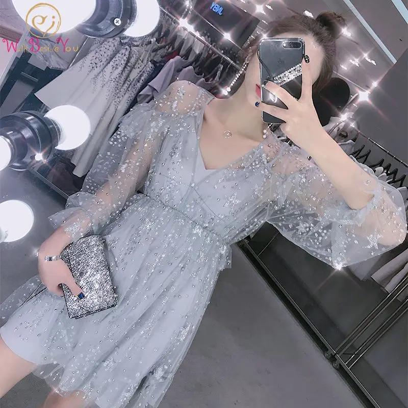 Short Prom Dresses Walk Beside You Gray Bling Gown Long Sleeve V-neck Formal Sequined Evening Gowns Vestido De Festa Largo 2019
Short Prom Dresses Walk Beside You Gray Bling Gown Long Sleeve V-neck Formal Sequined Evening Gowns Vestido De Festa Largo 2019