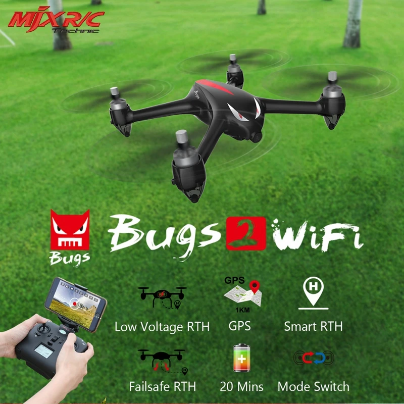 

MJX B2W Bugs 2W Monster WiFi FPV Brushless 1080P HD Camera GPS Altitude Hold Black Red RC Quadcopter Drones RTF VS Hubsan H501S