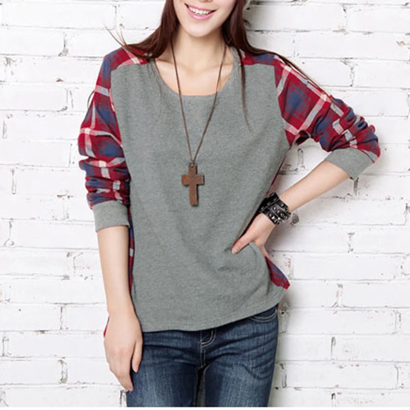 Women's t-shirts 2019 new arrive fashion O-neck long sleeve personalized elegant plaid patchwork plus size knitted T-shirts 4921
Women's t-shirts 2019 new arrive fashion O-neck long sleeve personalized elegant plaid patchwork plus size knitted T-shirts 4921