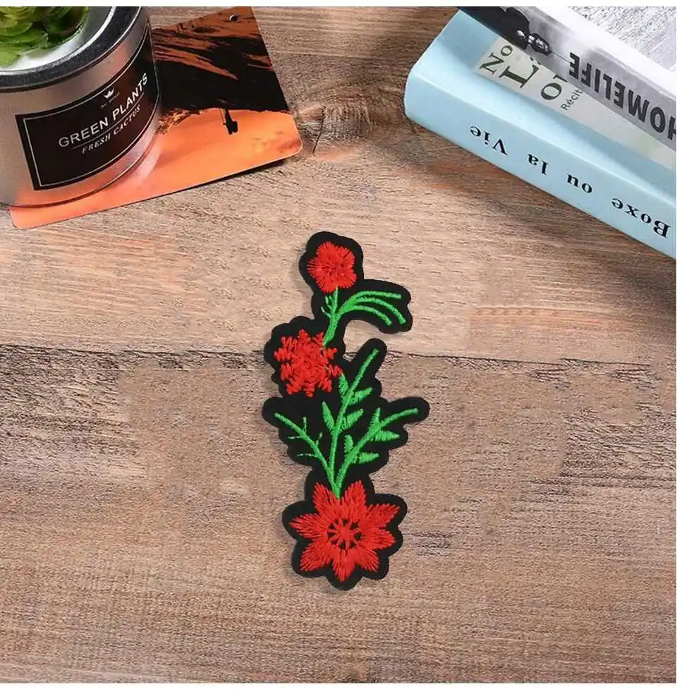 Embroidery Red Flower Iron On Patches For Clothes 3D Applique Flower Embroidery Patches For Clothing Fabric DIY Ironing Stickers (12)