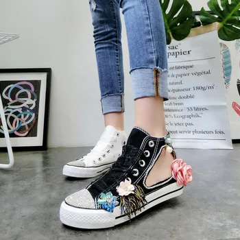 Spring hollow tie handmade custom canvas shoes shell head rhinestone flower lace high cut casual flat shoes women
Spring hollow tie handmade custom canvas shoes shell head rhinestone flower lace high cut casual flat shoes women