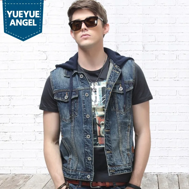 Fashion Vests Mens 2019 Summer Korean Punk Style Hooded Slim Fit Waistcoat Man Casual Turn-Down Collar Sleeveless Denim Vest
Fashion Vests Mens 2019 Summer Korean Punk Style Hooded Slim Fit Waistcoat Man Casual Turn-Down Collar Sleeveless Denim Vest