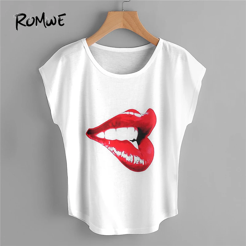 ROMWE Hot Lip Print Dolman Sleeve Tee Casual Women Regular Fit Tee Shirts Ladies Summer Round Neck Short Sleeve T-Shirt
ROMWE Hot Lip Print Dolman Sleeve Tee Casual Women Regular Fit Tee Shirts Ladies Summer Round Neck Short Sleeve T-Shirt