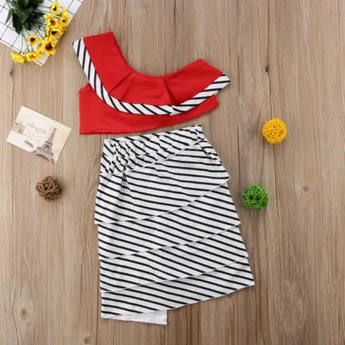 2pcs Kids Girls clothes Off Shoulder Tops+Stripe skirt Outfits set Sunsuit Clothes 3-10y
2pcs Kids Girls clothes Off Shoulder Tops+Stripe skirt Outfits set Sunsuit Clothes 3-10y
