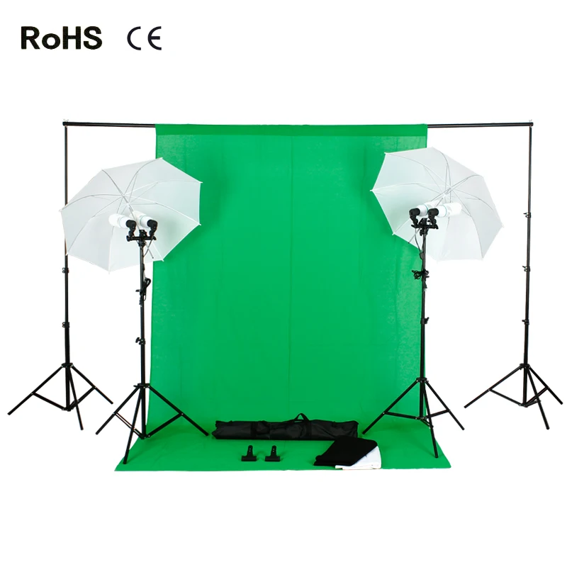 Photo Studio Backdrop Umbrella Lighting Kit Set +2.6m*3m Background Support Stand+1.8m*2.8m cotton backdrops+4*135w Light Bulb
Photo Studio Backdrop Umbrella Lighting Kit Set +2.6m*3m Background Support Stand+1.8m*2.8m cotton backdrops+4*135w Light Bulb