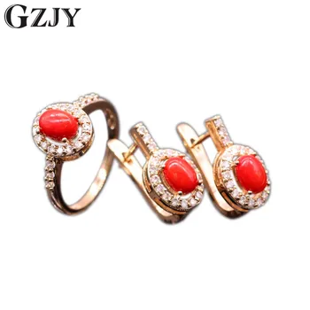 GZJY Romantic Style Red Coral Rock AAA Cubic Zircon Champagne Gold Color Earrings Ring Jewelry Set For Women 
GZJY Romantic Style Red Coral Rock AAA Cubic Zircon Champagne Gold Color Earrings Ring Jewelry Set For Women