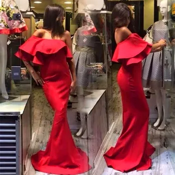 Elegant Red Mermaid Long Evening Gown Off the Shoulder Ruffles Formal Dresses for Wedding Party robe de soiree 
Elegant Red Mermaid Long Evening Gown Off the Shoulder Ruffles Formal Dresses for Wedding Party robe de soiree