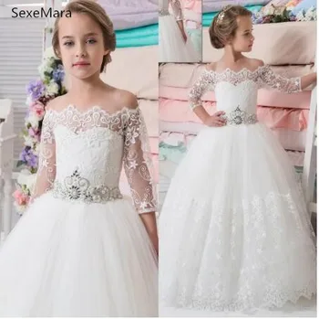 White Lace Off the Shoulder Long Sleeves Flower Girl Dress for Weddings with Belt Kids Children First Communion Gown Size 2-16Y
White Lace Off the Shoulder Long Sleeves Flower Girl Dress for Weddings with Belt Kids Children First Communion Gown Size 2-16Y