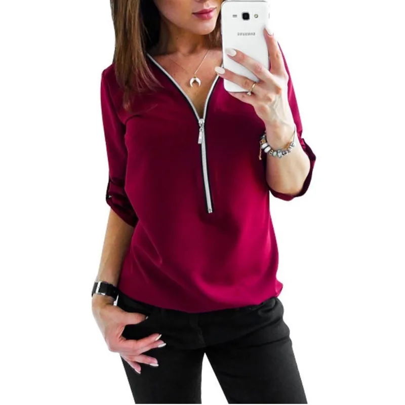 Autumn Tops For Women 2019 Casual V-neck Black Zipper Blouse Women Top And Blouses Blusa Feminina Long Sleeve Solid Blouse Shirt
Autumn Tops For Women 2019 Casual V-neck Black Zipper Blouse Women Top And Blouses Blusa Feminina Long Sleeve Solid Blouse Shirt