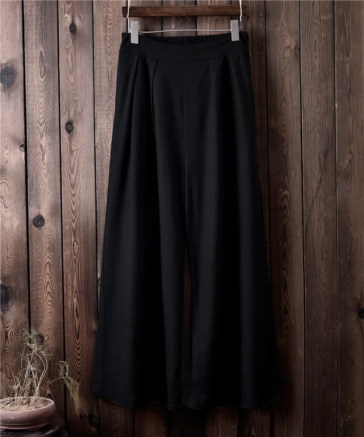 LZJN 2019 Spring Summer Culottes Pants Vintage Cotton Linen Pants Loose Full Length Trousers Women Wide Leg Pants White 3 Colors (10)