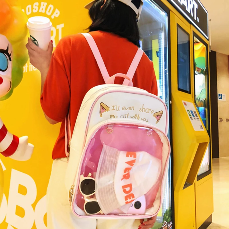 Kawaii Pvc Clear Womens Backpack Women Leather Travel Backpacks Lady Cute Ear Printing Schoolbag Letter Candy Colors Pu Bookbag
Kawaii Pvc Clear Womens Backpack Women Leather Travel Backpacks Lady Cute Ear Printing Schoolbag Letter Candy Colors Pu Bookbag