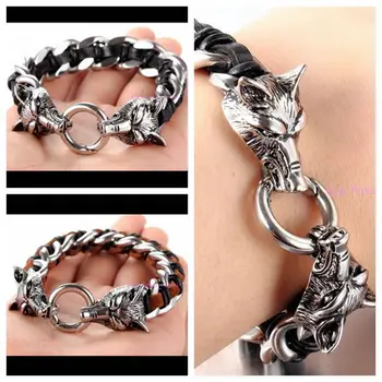Hiphop 16mm Black Brown Leather With Silver Color Wolf Head Casting Bracelet Stainless Steel Cool Men's Boy's Jewelry 98g
Hiphop 16mm Black Brown Leather With Silver Color Wolf Head Casting Bracelet Stainless Steel Cool Men's Boy's Jewelry 98g