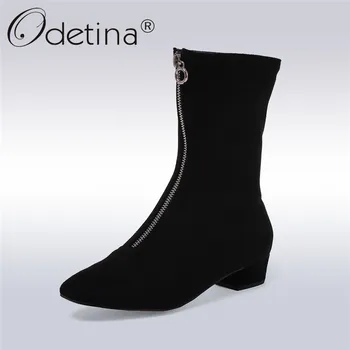 Odetina New Faux Suede Mid-calf Boots with Front Zipper Chunky Heel Elastic Boots Thick Plush Winter Warm Shoes Big Size 43
Odetina New Faux Suede Mid-calf Boots with Front Zipper Chunky Heel Elastic Boots Thick Plush Winter Warm Shoes Big Size 43