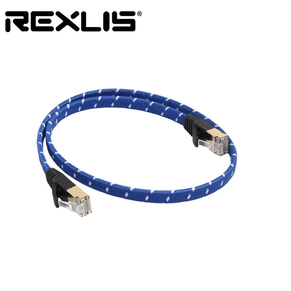 REXLIS Ткань Плетеный Ultra Flat CAT-7 10 Gigabit RJ45 кабель Ethernet для модема маршрутизатор