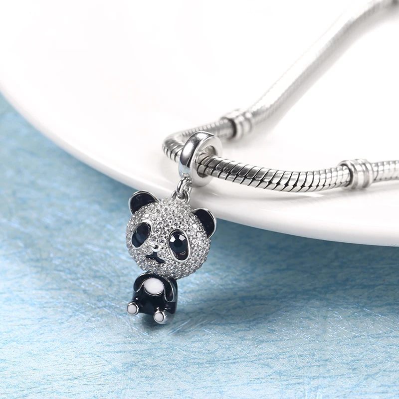 Sterling Silver Panda Charm 3D Animal Pendant for Bracelet Necklace