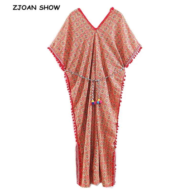 2 Colors 2019 Bohemian Ball tassel V neck Bat sleeve Women Floral Dress Ethnic Loose Belt Maxi long Cape Dresses Beach Vestido
2 Colors 2019 Bohemian Ball tassel V neck Bat sleeve Women Floral Dress Ethnic Loose Belt Maxi long Cape Dresses Beach Vestido