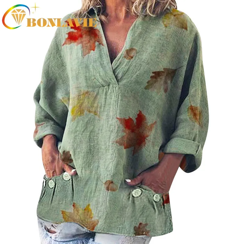 Women Blouse Maple Leaf Pattern Print Loose Type Turn-down Collar Full Sleeve Khaki Gray Green Color Size S To XXL Casual Tops
Women Blouse Maple Leaf Pattern Print Loose Type Turn-down Collar Full Sleeve Khaki Gray Green Color Size S To XXL Casual Tops